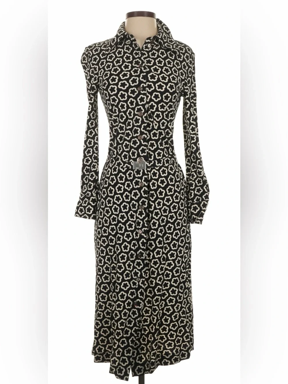 Tory Burch Black and White Patterned Long Sleeve Midi Dress NWOT